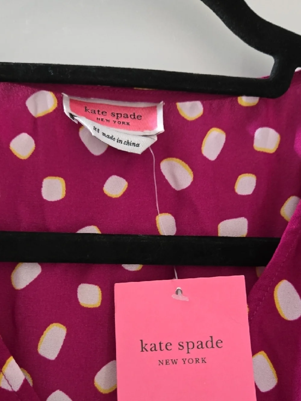 Kate Spade Mallow Dot Ruched Sleeve V-Neck Top - Berry Dot